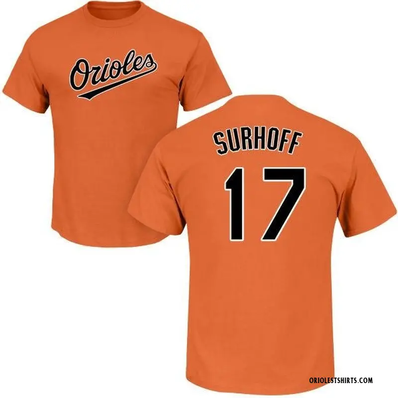 Men's Bj Surhoff Baltimore Orioles Roster Name & Number T-Shirt - Orange