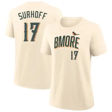 Women's Bj Surhoff Baltimore Orioles Cream 2026 City Connect Name & Number T-Shirt