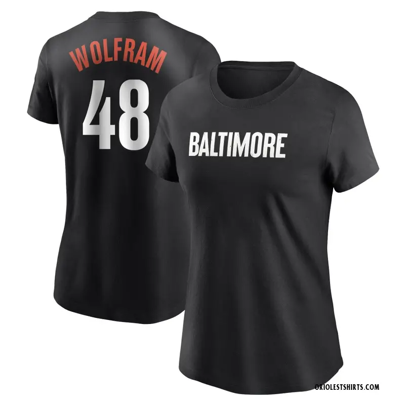 Women's Grant Wolfram Baltimore Orioles Black 2023 City Connect Name & Number T-Shirt