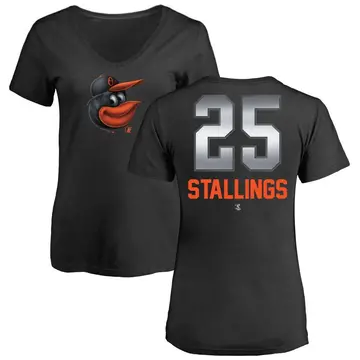Women's Jacob Stallings Baltimore Orioles Midnight Mascot V-Neck T-Shirt - Black
