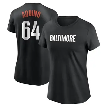 Women's Jayson Aquino Baltimore Orioles Black 2023 City Connect Name & Number T-Shirt