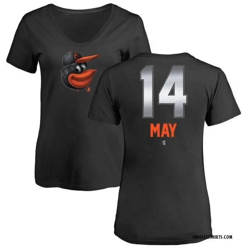 Women's Lee May Baltimore Orioles Midnight Mascot V-Neck T-Shirt - Black