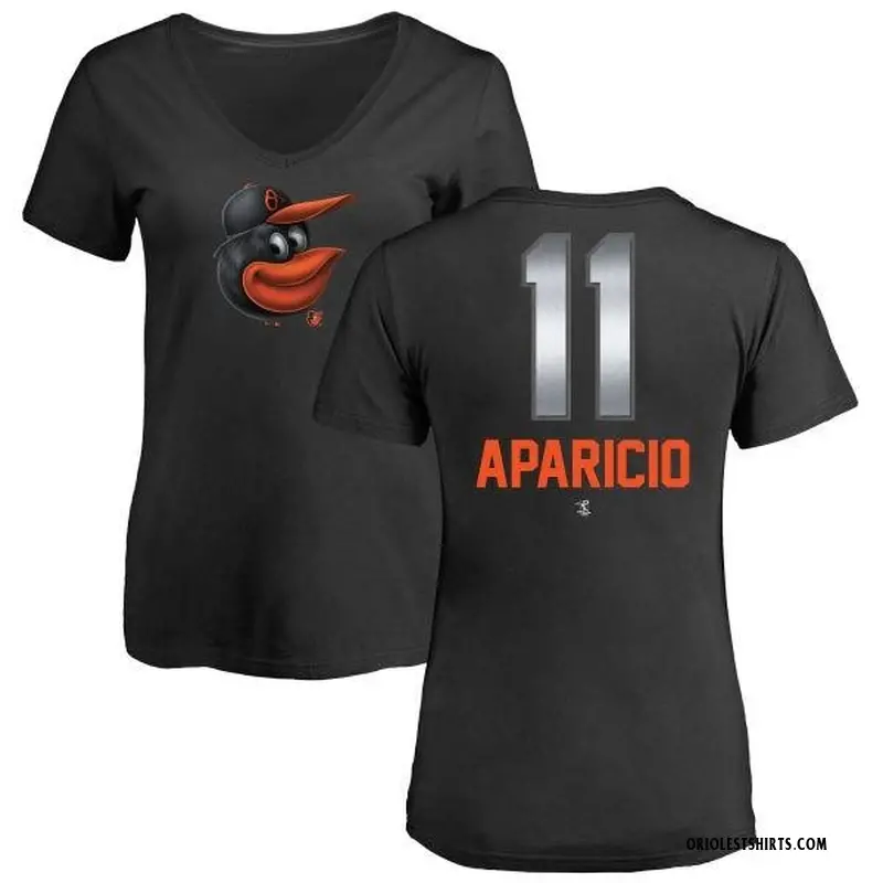 Women's Luis Aparicio Baltimore Orioles Midnight Mascot V-Neck T-Shirt - Black