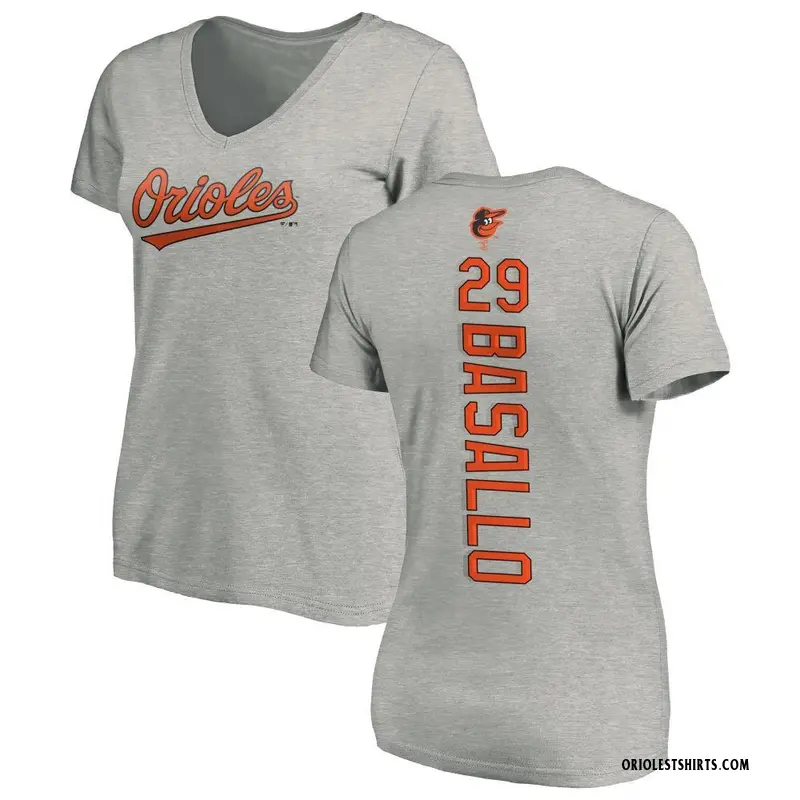 Women's Samuel Basallo Baltimore Orioles Backer Slim Fit T-Shirt - Ash