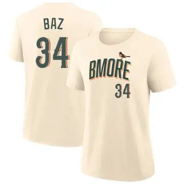 Women's Shane Baz Baltimore Orioles Cream 2026 City Connect Name & Number T-Shirt