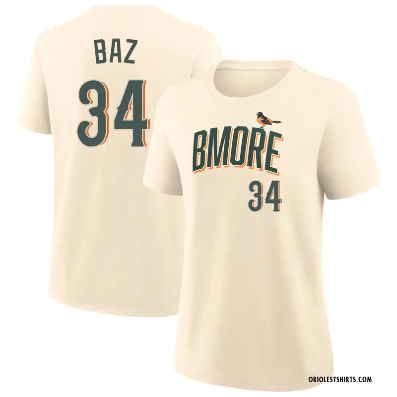 Women's Shane Baz Baltimore Orioles Cream 2026 City Connect Name & Number T-Shirt