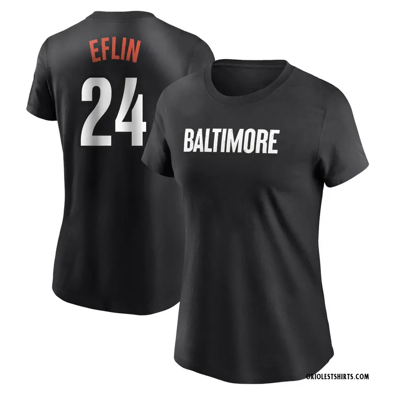 Women's Zach Eflin Baltimore Orioles Black 2023 City Connect Name & Number T-Shirt