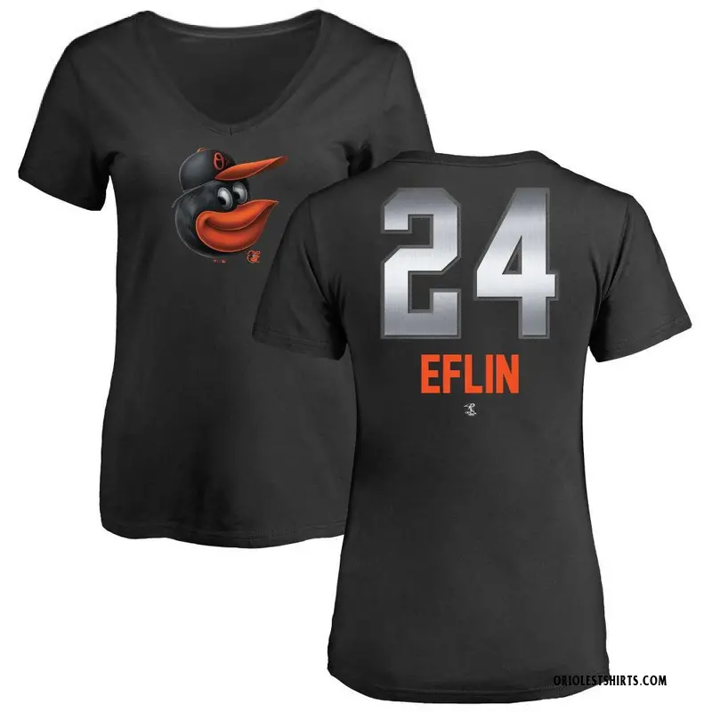 Women's Zach Eflin Baltimore Orioles Midnight Mascot V-Neck T-Shirt - Black